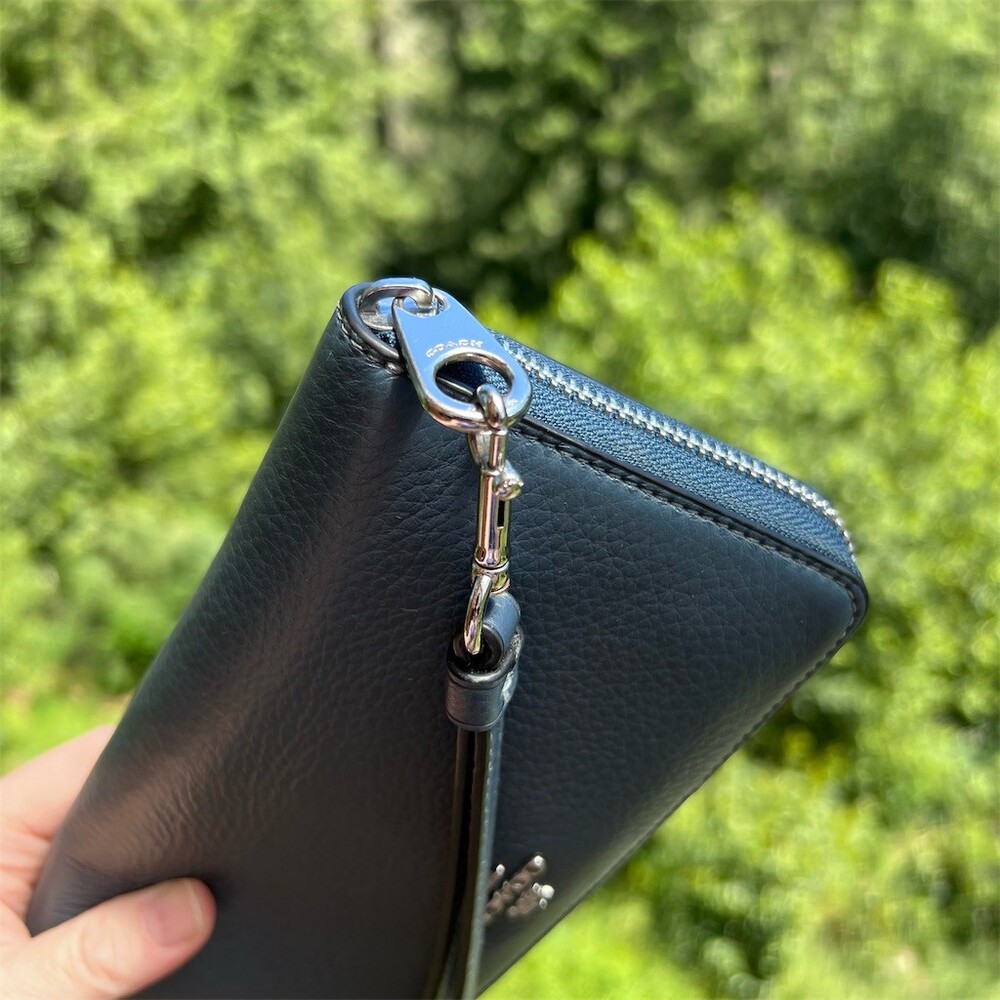 COACH Long Zip-Around Wallet Navy Blue Pebble Leather Silver Hardware AUTHENTIC - Picture 8 of 11